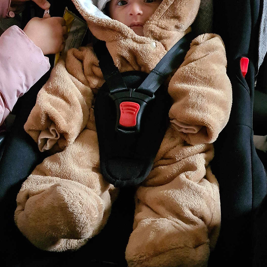 Binyamin participe au concours pour gagner de l'argent avec cette photo : baby, blanket, car, car_interior, carseat, clothing, couch, face, furniture, hat, head, hood, hoodie, newborn, person, photography, portrait, sleeping, transportation, vehicle