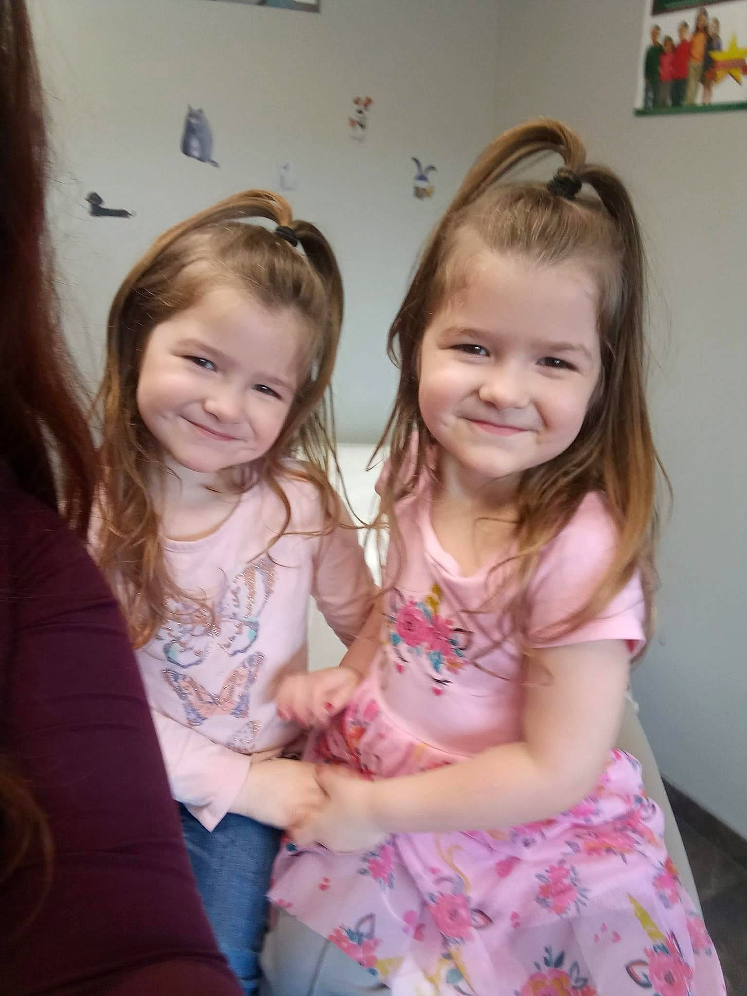 Mackenzie And Makayla is registered to the contest to win money with this photo: arm, cheek, child, event, face, facial_expression, fun, gesture, hair, hand, happy, head, iris, joy, leisure, long_hair, person, picture_frame, pink, skin