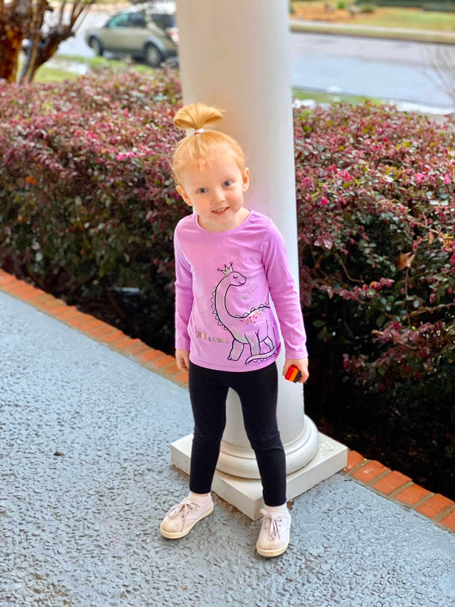 Hadley joined the competition — help win amazing prizes! child, clothing, footwear, jeans, joy, leggings, outerwear, pattern, person, pink, plant, purple, shoe, shoulder, sleeve, sportswear, standing, t_shirt, tights, toddler