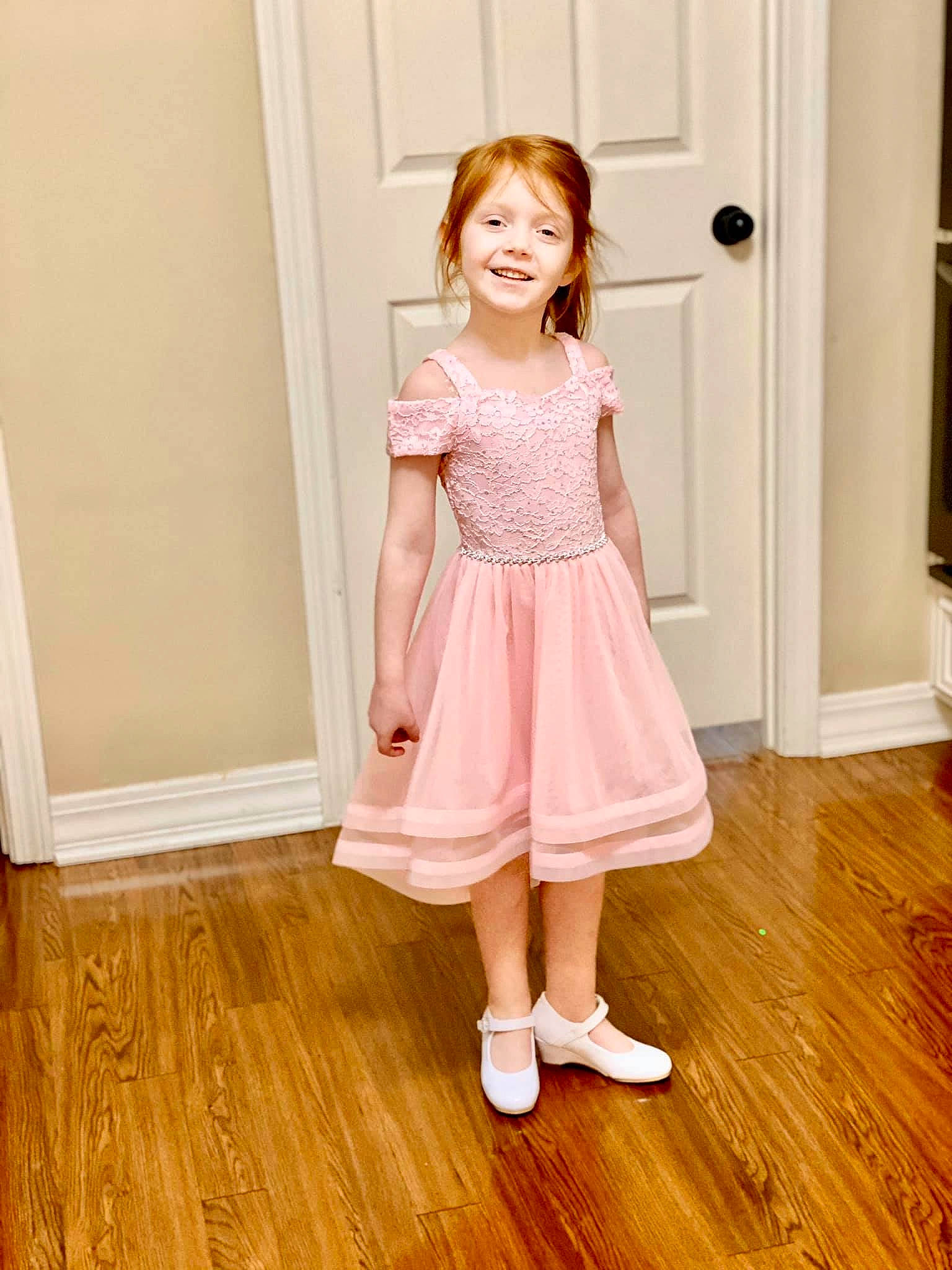Paisley joined the competition — help win amazing prizes! a_line, child, child_model, clothing, dress, floor, flooring, footwear, joint, joy, neck, outerwear, pattern, person, pink, product, ruffle, shoulder, sleeve, toddler