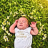 baby, infant, grass, daisies, flowers, nature, outdoor, onesie, sleeping, peaceful, greenery, sunlight, child, cute, portrait, resting, flora, head, hands, summer