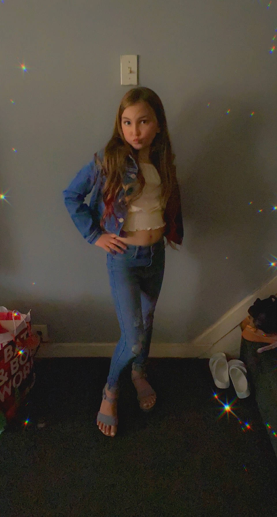 Emmalee is registered to the contest to win money with this photo: denim, electric_blue, event, fashion_design, floor, flooring, fun, human_leg, jeans, joint, knee, leg, long_hair, person, sandal, shoe, sneakers, standing, thigh, trunk