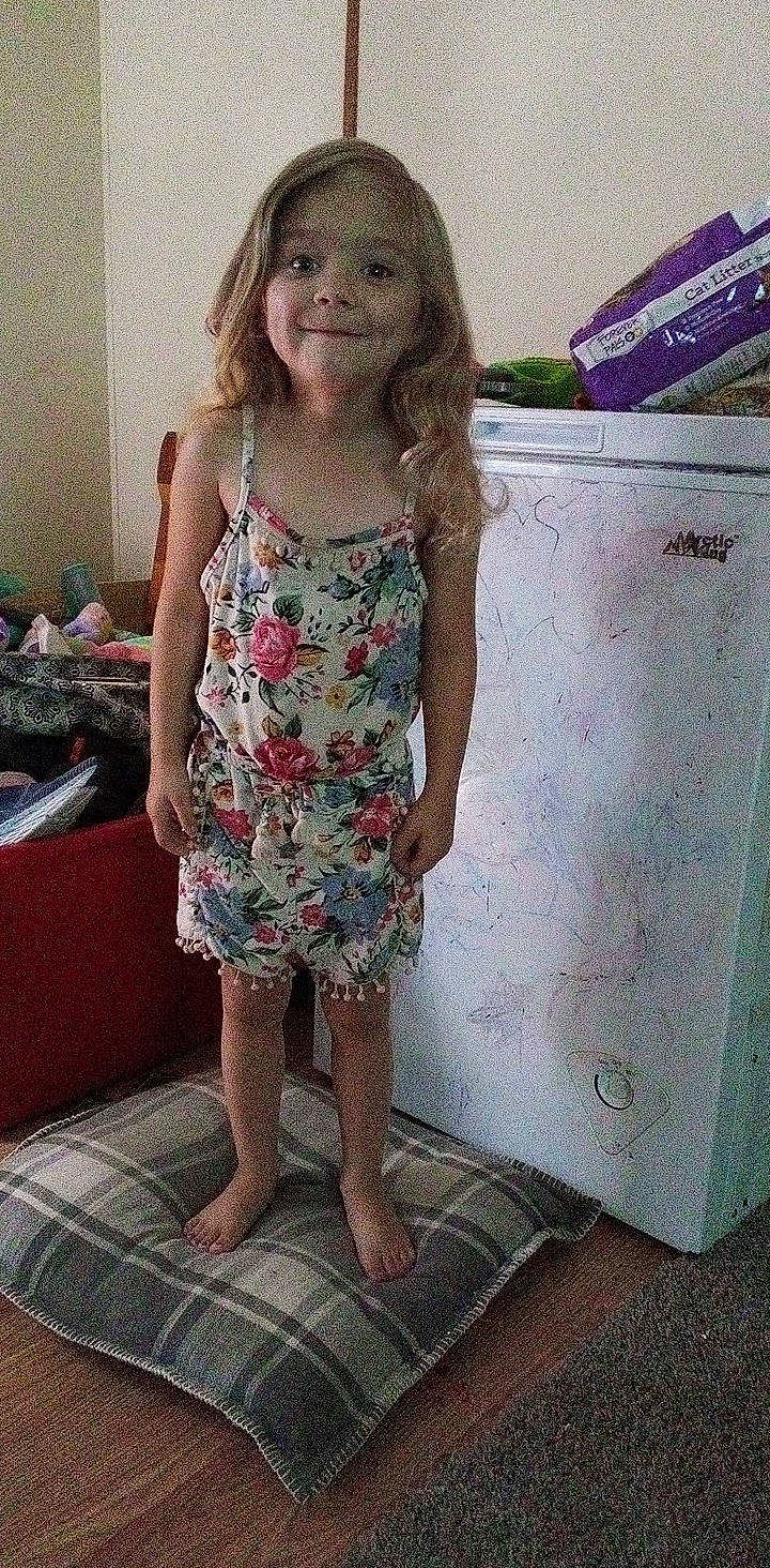 Olivia joined the competition — help win amazing prizes! barefoot, child, dress, fashion_design, flooring, fun, hairstyle, happy, head, human_leg, joy, leg, pattern, person, pink, purple, shoulder, skin, sleeve, smile