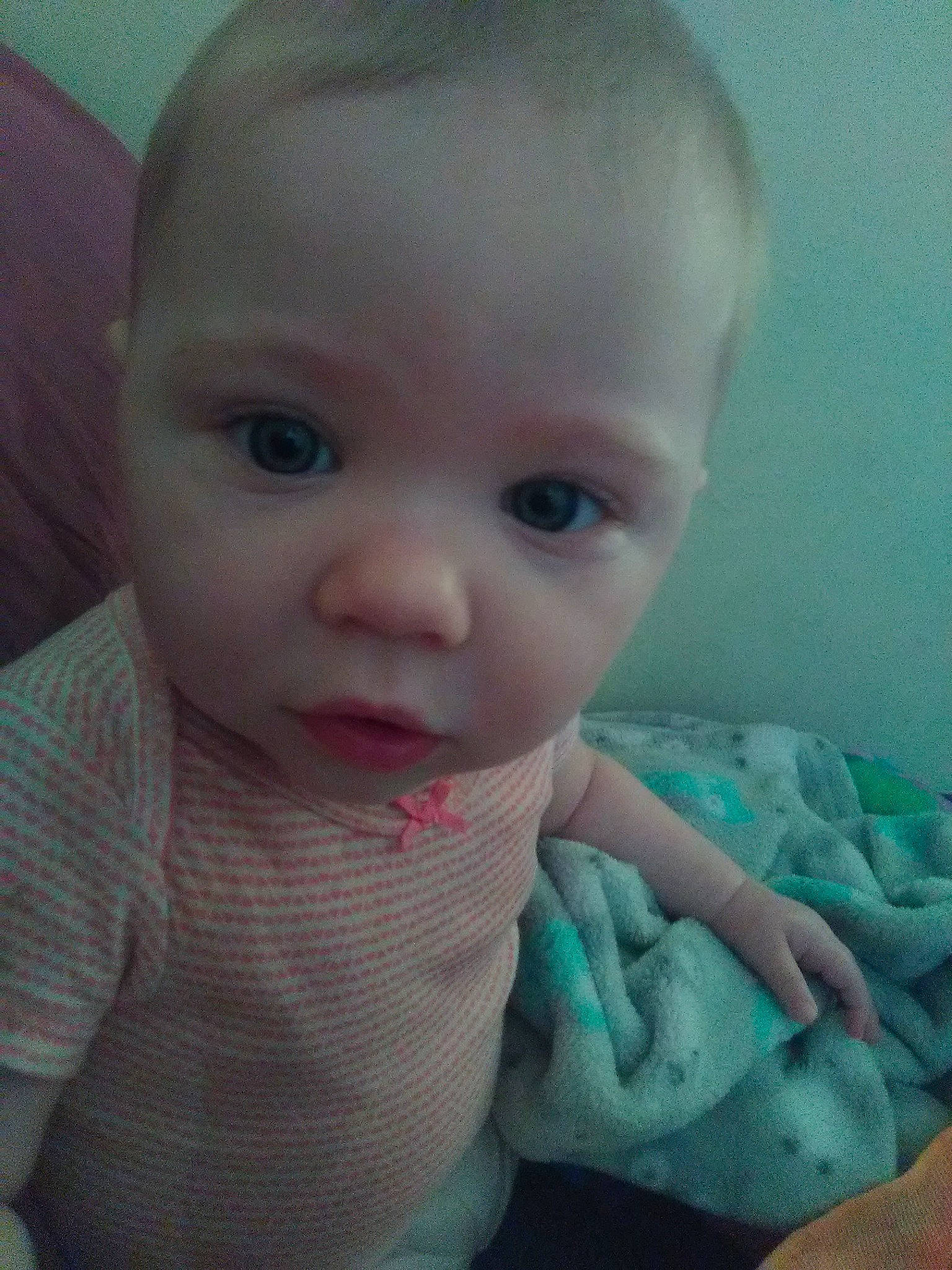 Olivia is registered to the contest to win money with this photo: baby, cheek, child, chin, close_up, ear, eye, eyebrow, face, forehead, fun, hair, head, iris, lip, mouth, nose, organ, person, skin