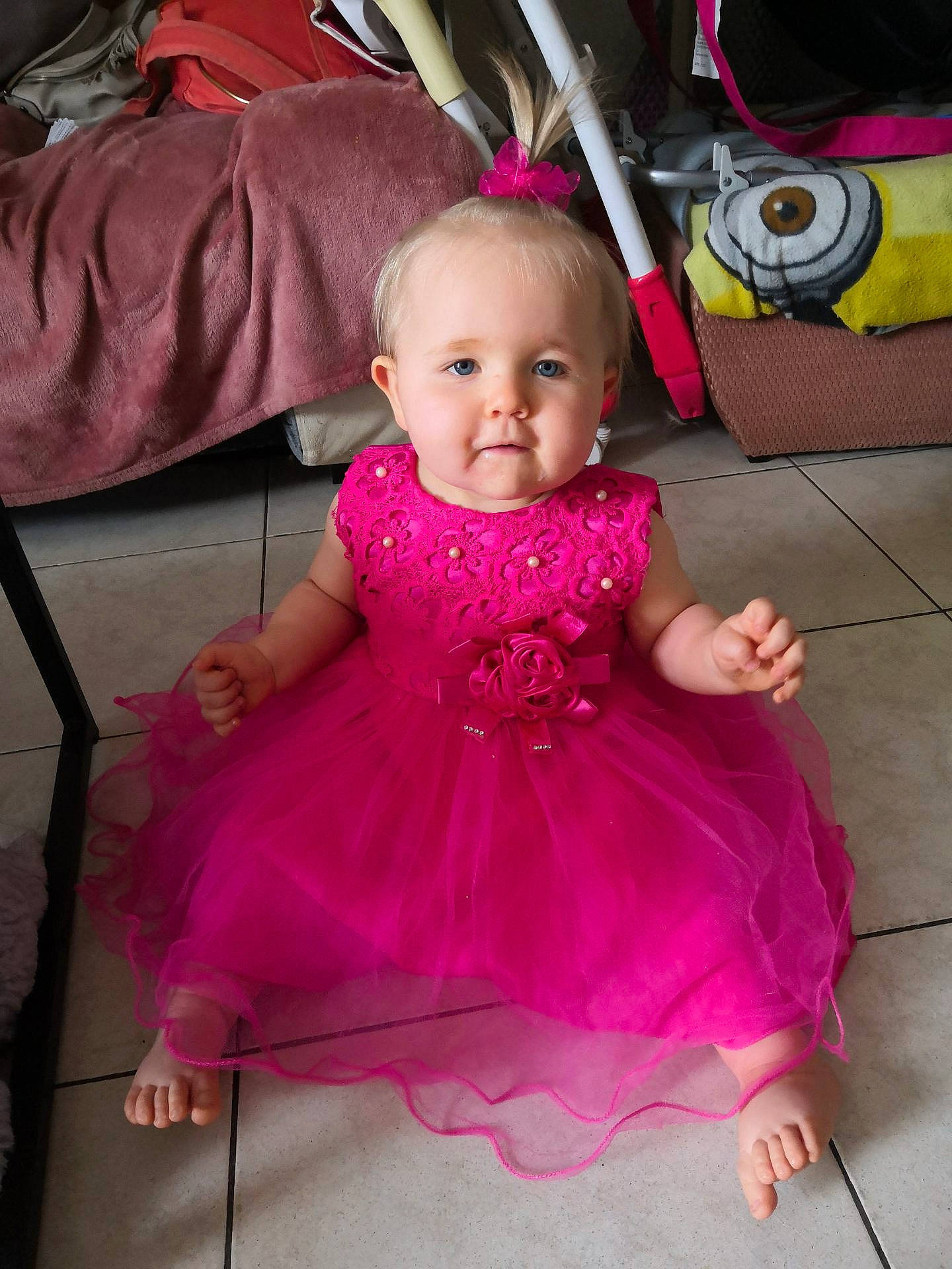 Mayleen a rejoint le concours — aidez-le/la à gagner de superbes lots ! baby, baby_toddler_clothing, cheek, clothing, dress, embellishment, event, fun, happy, iris, magenta, person, pink, product, purple, red, skin, sleeve, smile, toddler