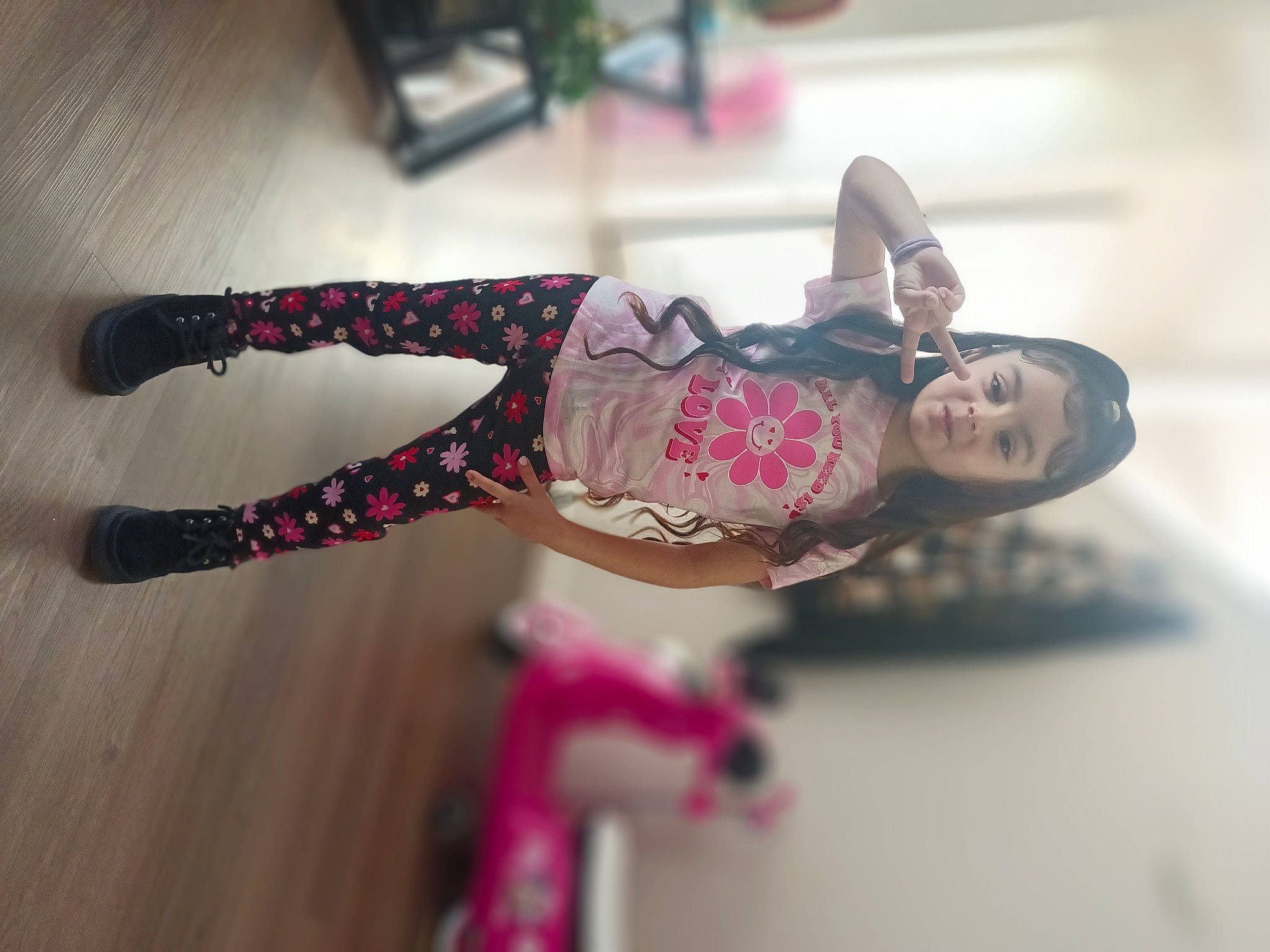 Serenity Barajas joined the competition — help win amazing prizes! child, costume, dress, entertainment, event, fashion_accessory, fashion_design, flooring, happy, hardwood, human_leg, pattern, performing_arts, person, sleeve, thigh, tree, trunk, waist, wood