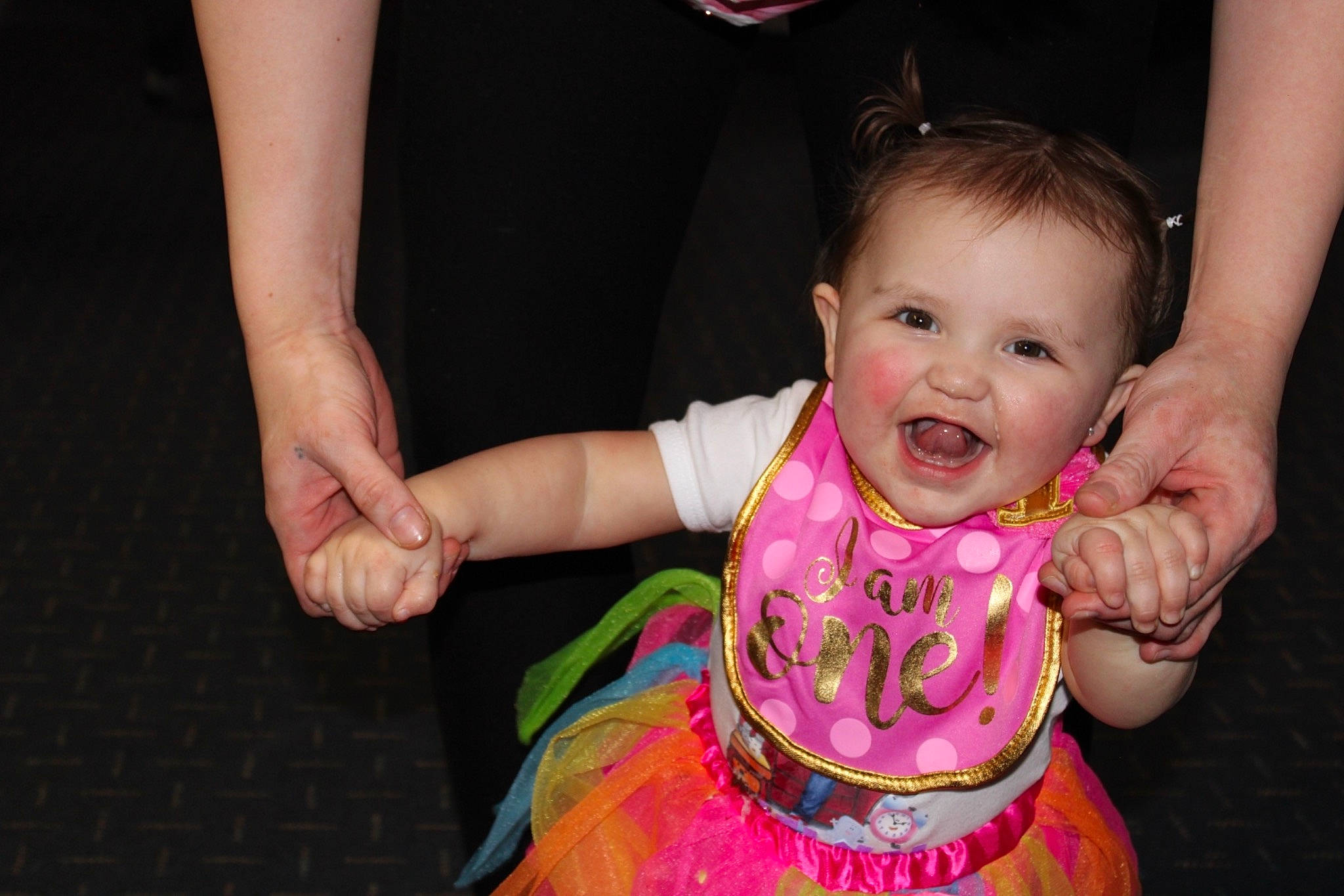 Acelyn is registered to the contest to win money with this photo: baby, baby_toddler_clothing, birthday, child, dress, entertainment, event, eye, facial_expression, finger, flash_photography, fun, gesture, hand, happy, magenta, person, pink, skin, smile