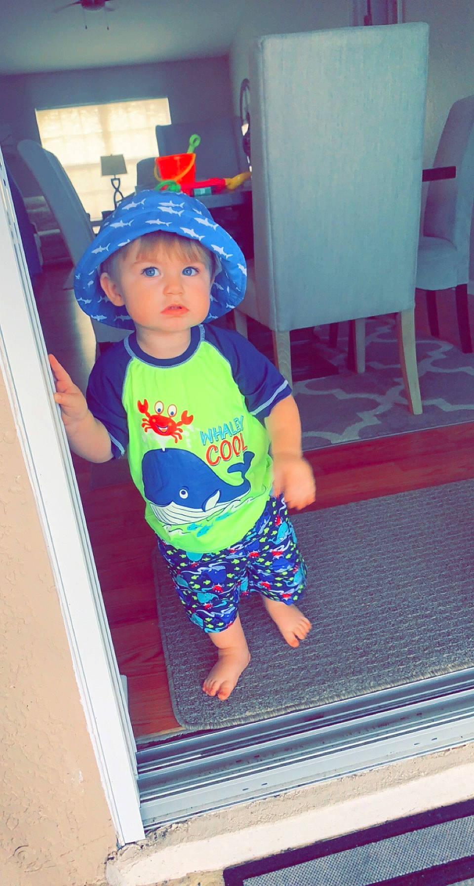 Cecil joined the competition — help win amazing prizes! baby_toddler_clothing, cap, chair, child, clothing, electric_blue, flooring, fun, happy, headwear, human_leg, leisure, magenta, pattern, person, personal_protective_equipment, pink, play, sleeve, t_shirt
