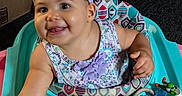 Wynter joined the competition — help win amazing prizes! baby, child, smiling, headband, purple, floral_dress, baby_walker, toys, indoor, carpet, cardboard_box, cheerful, cute, infant, person, playtime, colorful, happy, young_child, seat