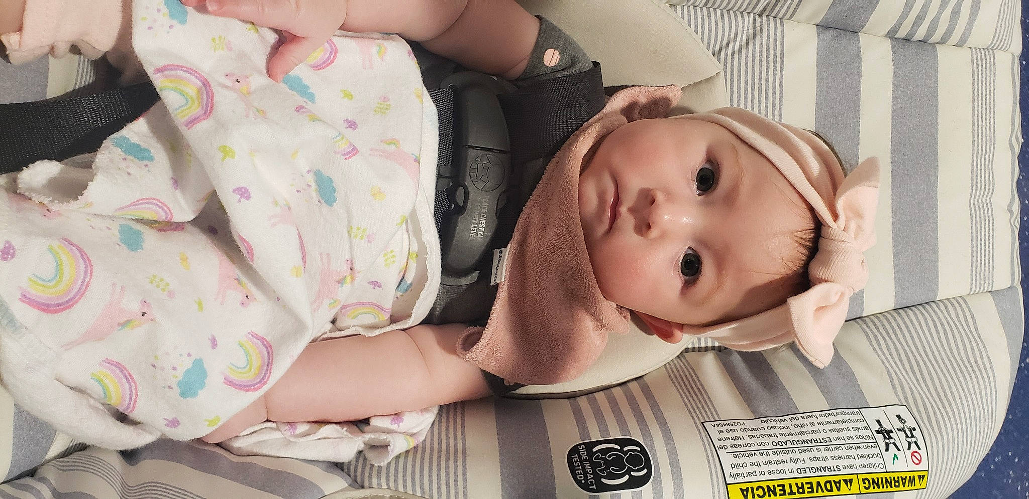 Gabriella joined the competition — help win amazing prizes! baby, baby_products, baby_safety, baby_toddler_clothing, cheek, child, comfort, eyelash, happy, headwear, iris, linens, lip, mouth, nose, pattern, person, room, sitting, skin