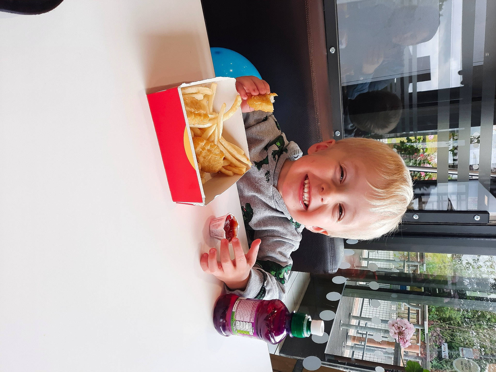 Tyler joined the competition — help win amazing prizes! baby, baby_products, baby_toddler_clothing, building, child, fun, happy, hat, jacket, joy, person, room, sitting, smile, suit, sunglasses, toddler, tree, window, wood