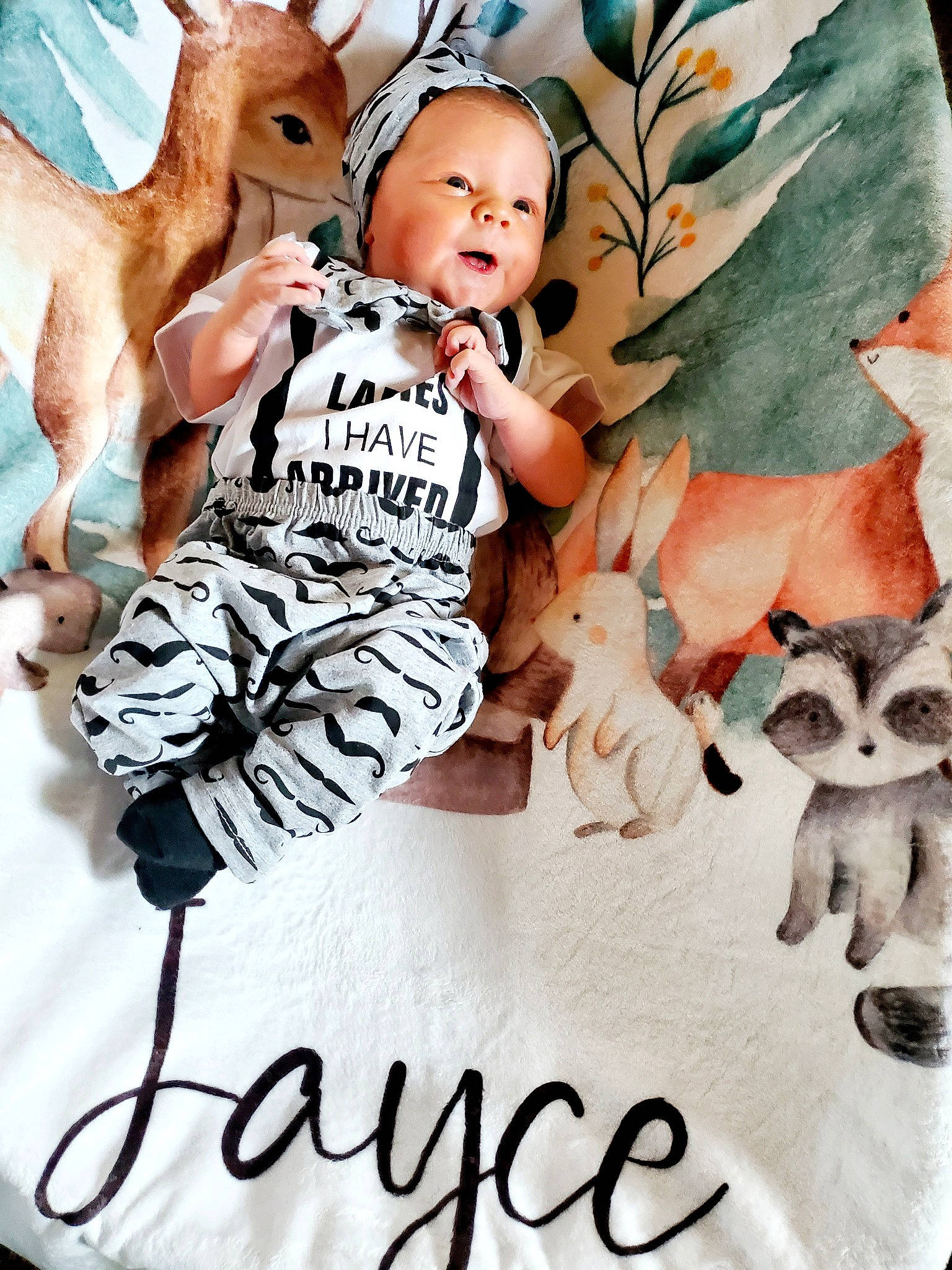Jayce joined the competition — help win amazing prizes! art, baby, baby_toddler_clothing, child, deer, fictional_character, font, happy, illustration, linens, pattern, people_in_nature, person, photo_caption, photograph, photomontage, smile, stock_photography, t_shirt, toddler