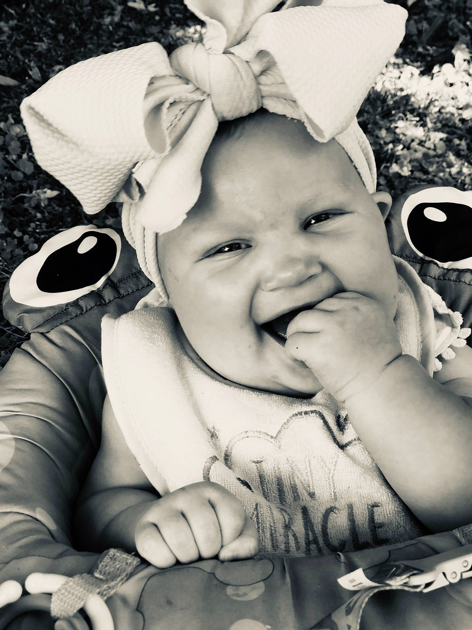 Nevaeh joined the competition — help win amazing prizes! baby, black, black_and_white, cheek, child, eye, facial_expression, happy, head, headgear, laugh, monochrome, monochrome_photography, nose, person, photograph, photography, smile, stock_photography, style