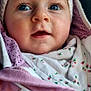 Rose participe au concours pour gagner de l'argent avec cette photo : baby, blanket, blue_eyes, close_up, cozy, cute, face, floral_pattern, gaze_up, hood, infant, knitted_hat, long_eyelashes, open_mouth, pink_clothing, polka_dots, portrait, rosy_cheeks, skin, wrapping