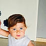 toddler, child, blue_eyes, white_dress, hair_accessory, indoor, floor, wall, person, holding_hand, curious, portrait, young_child, baby, cute, face, head, skin, expression, watch