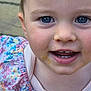 Eliza joined the competition — help win amazing prizes! toddler, child, face, blue_eyes, smiling, mouth, teeth, skin, clothing, floral_pattern, colorful, portrait, close_up, happy, innocence, messy_face, eyelashes, cheeks, outdoor, person