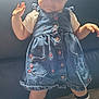 Judith participe au concours pour gagner de l'argent avec cette photo : toddler, child, denim_dress, headband, bow, socks, shoes, couch, indoor, smiling, standing, cute, baby, clothing, footwear, person, portrait, happy, fabric, light