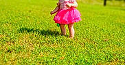 Sophia is registered to the contest to win money with this photo: child, toddler, outdoor, meadow, grass, park, pink_dress, tutu, hair_bow, smiling, standing, walking, portrait, sunlight, blue_sky, clouds, trees, greenery, daytime, family_photography