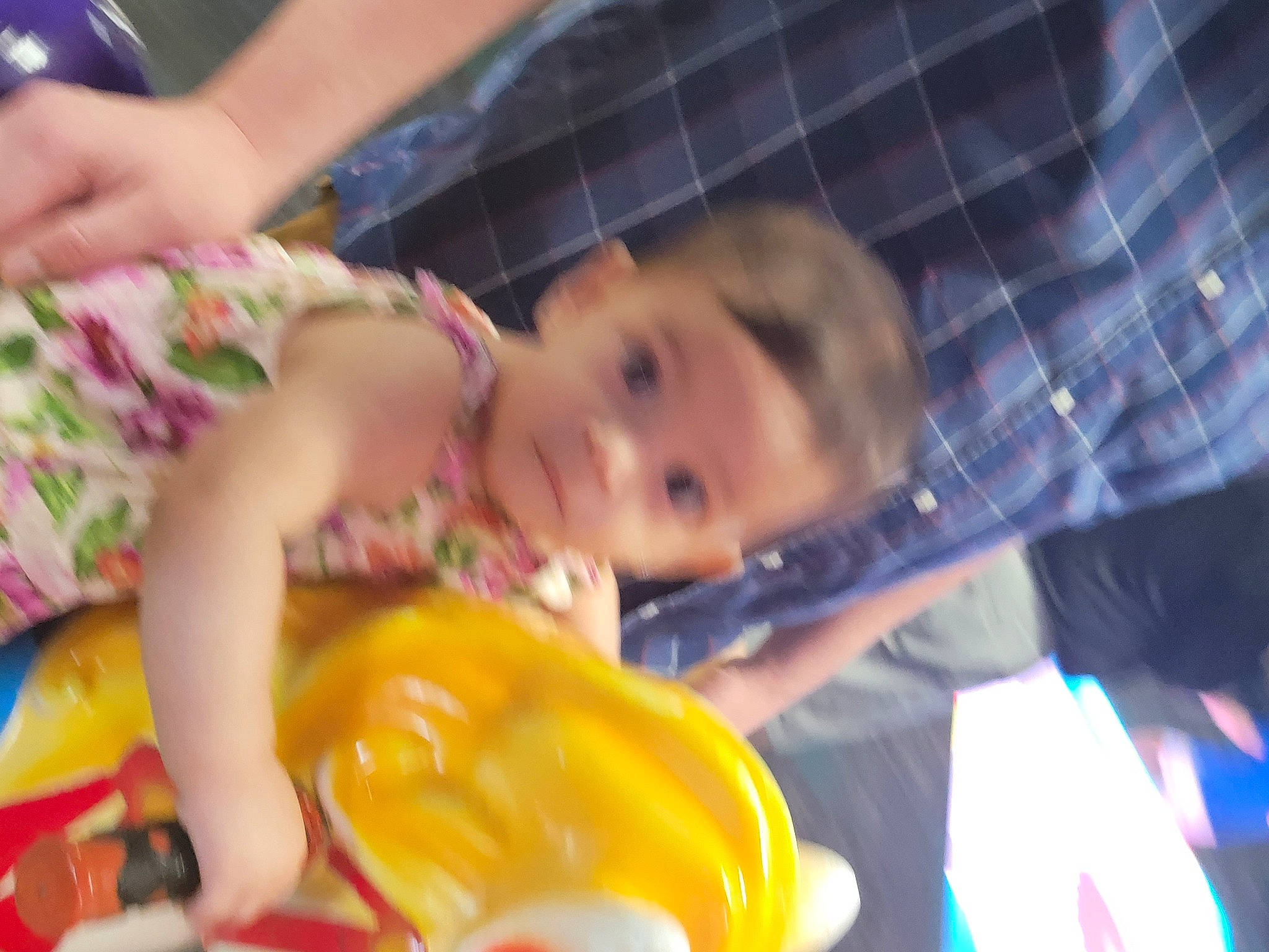 Zoey joined the competition — help win amazing prizes! baby, baby_products, cheek, child, event, fun, happy, leisure, mouth, pattern, person, plaid, plastic, play, product, sitting, tartan, toddler, toy