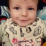 Bowen joined the competition — help win amazing prizes! baby, child, smile, face, bib, animal_print, indoors, closeup, cute, valentines_day, text_overlay, clothing, happy, portrait, infant, person, young_child, love, hearts, warm