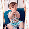 Bowen joined the competition — help win amazing prizes! baby, infant, child, smiling, sitting, cushion, blue_cushion, marble_background, rose_gold_frame, cute, happy, short_hair, sock, striped_shorts, patterned_shirt, indoors, portrait, playful, hands_near_mouth, young_child