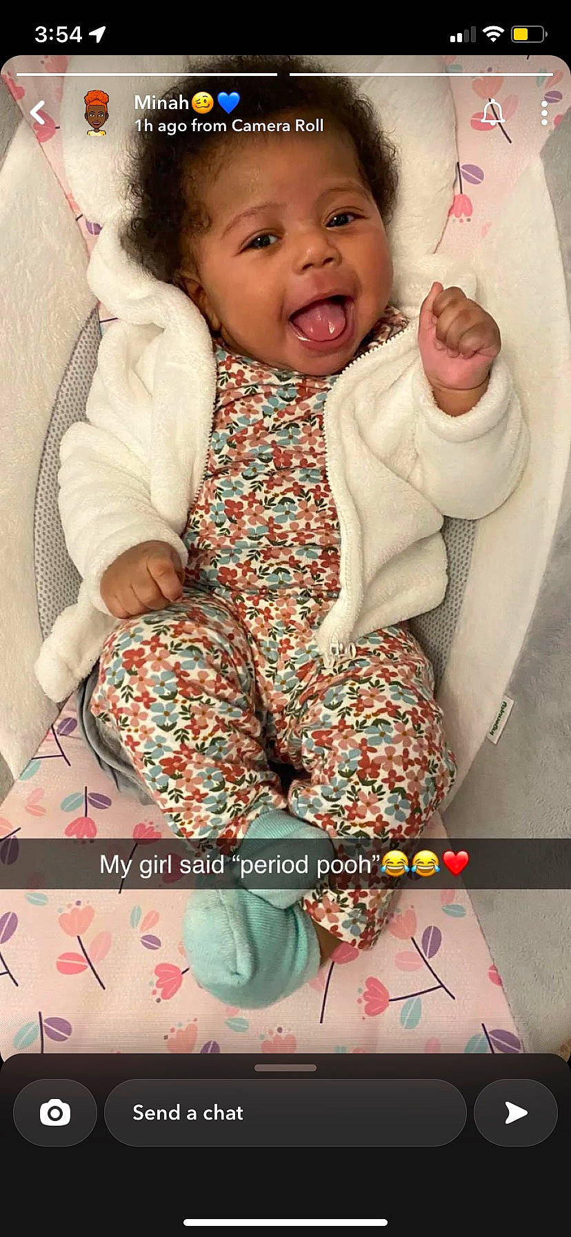 Bloom is registered to the contest to win money with this photo: baby, baby_toddler_clothing, child, comfort, cool, face, finger, font, gesture, happy, leg, pattern, person, pink, product, sleeve, smile, textile, thigh, toddler