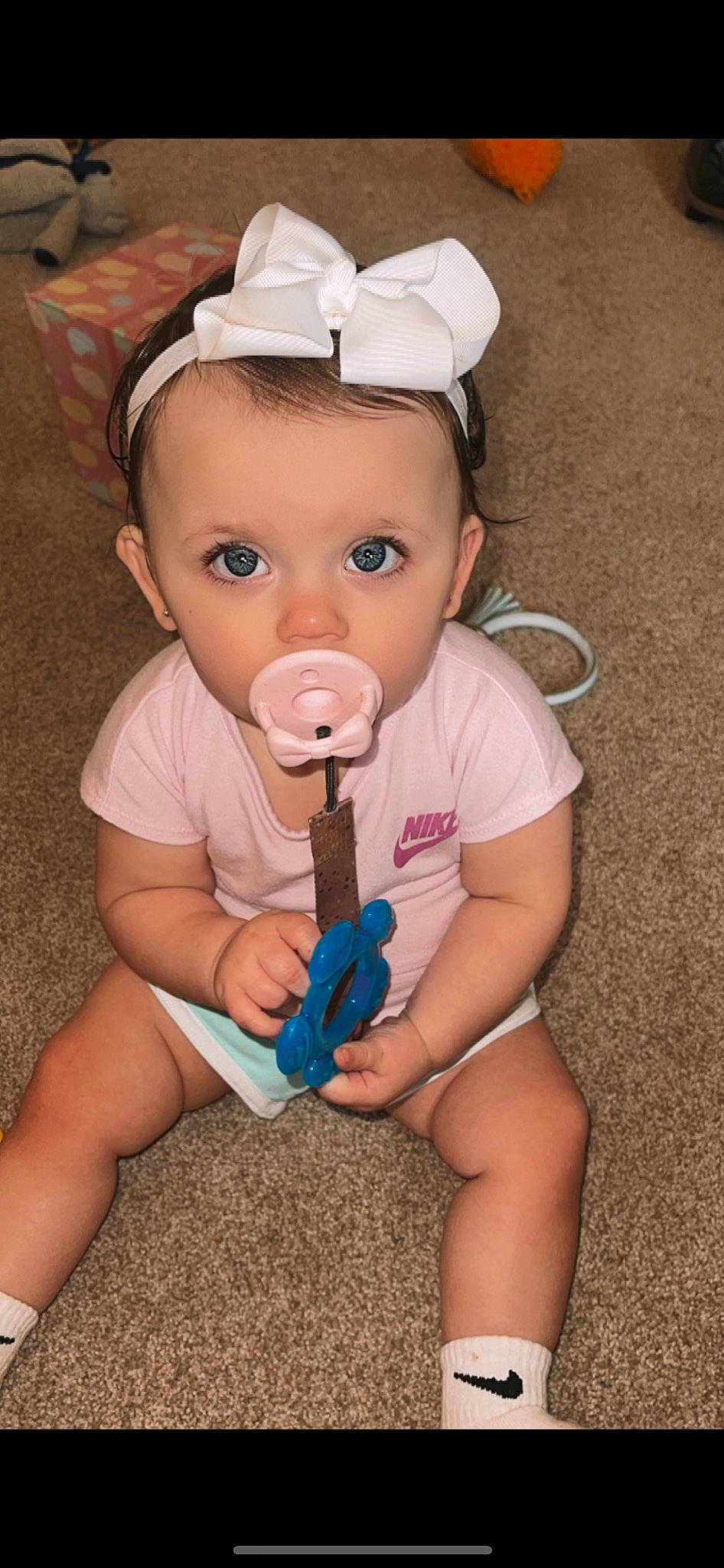 Lakelynn joined the competition — help win amazing prizes! arm, baby, baby_products, baby_toddler_clothing, cheek, child, costume_hat, eyelash, fashion_accessory, finger, fun, happy, head, human_leg, nail, person, sitting, skin, sleeve, thumb