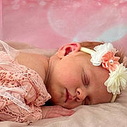 Nova joined the competition — help win amazing prizes! baby, sleeping, headband, flower, pink, lace, pillow, soft, cute, infant, peaceful, rest, closeup, delicate, skin, hand, newborn, portrait, indoors, calm