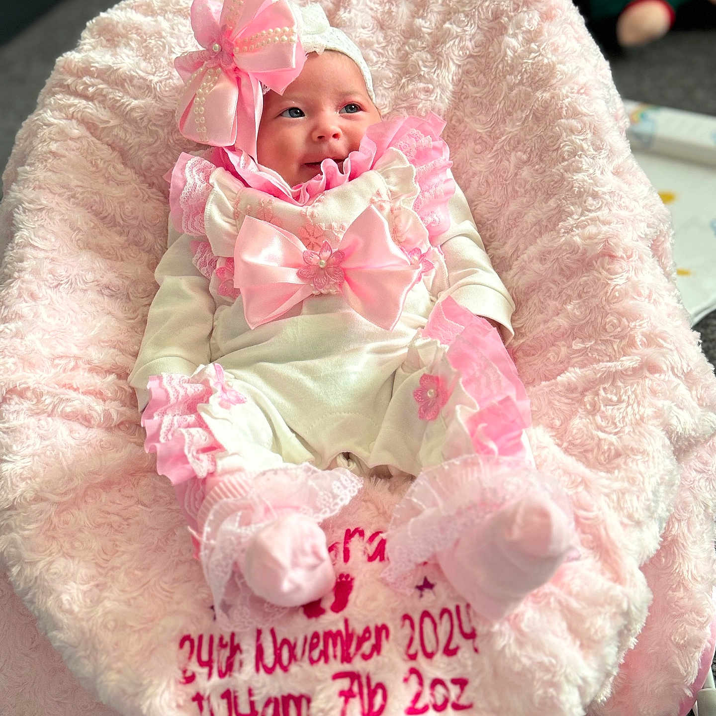 Ellie-Grace is registered to the contest to win money with this photo: baby, bed, blanket, bonnet, car, clothing, crib, cushion, face, furniture, hat, head, homedecor, infantbed, newborn, person, photography, portrait, quilt, sleeping