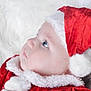 Madeline joined the competition — help win amazing prizes! baby, infant, santa_hat, christmas, holiday, red_clothing, white_fur, portrait, close_up, profile, blue_eyes, long_eyelashes, soft_texture, plush, cute, newborn, cozy, headwear, seasonal, studio_photo