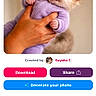 Lyra joined the competition — help win amazing prizes! baby_animal, purple_onesie, hand, big_eyes, cute, fantasy, app_interface, screenshot, digital_art, whimsical, surreal, creature, portrait, fur, small, holding, background_blur, animal_face, user_interface, download_button