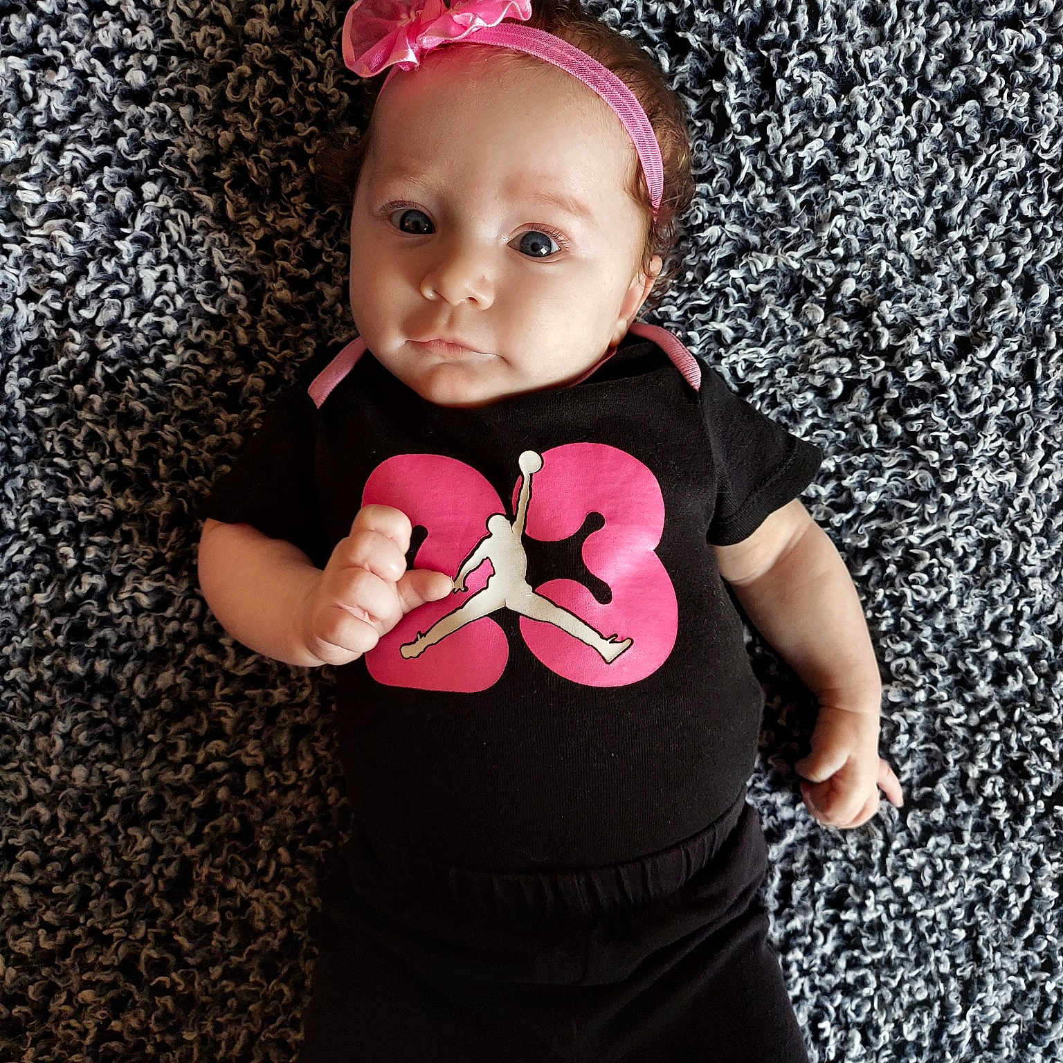 Kaydence is registered to the contest to win money with this photo: baby_toddler_clothing, carmine, costume_hat, dress, fashion_accessory, flash_photography, happy, headband, headgear, human_body, jewellery, lip, magenta, neck, pattern, pink, sleeve, t_shirt, toddler, waist