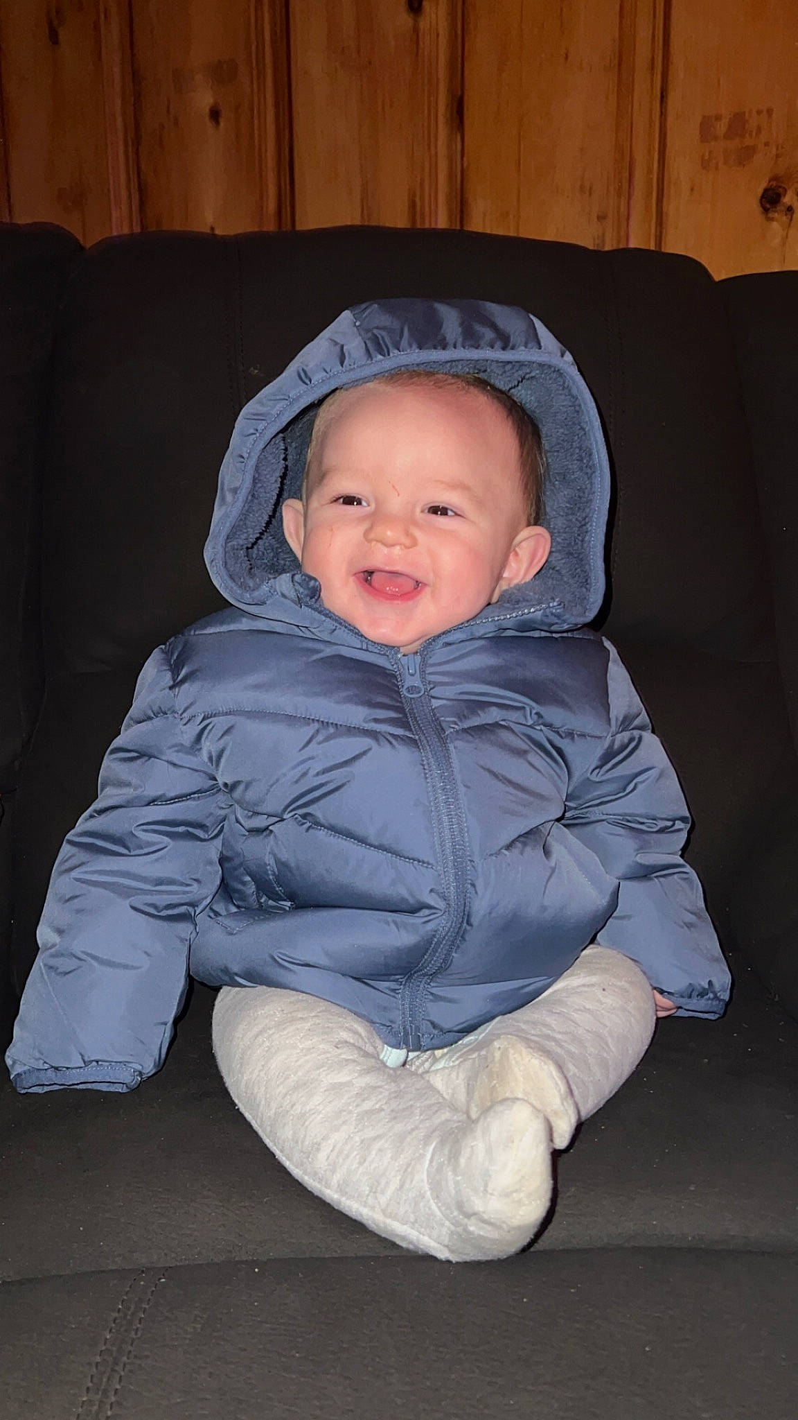 Haven is registered to the contest to win money with this photo: baby, baby_products, baby_toddler_clothing, cheek, child, comfort, electric_blue, eyebrow, fun, happy, human_body, iris, lap, mouth, nose, outerwear, person, sitting, sleeve, smile