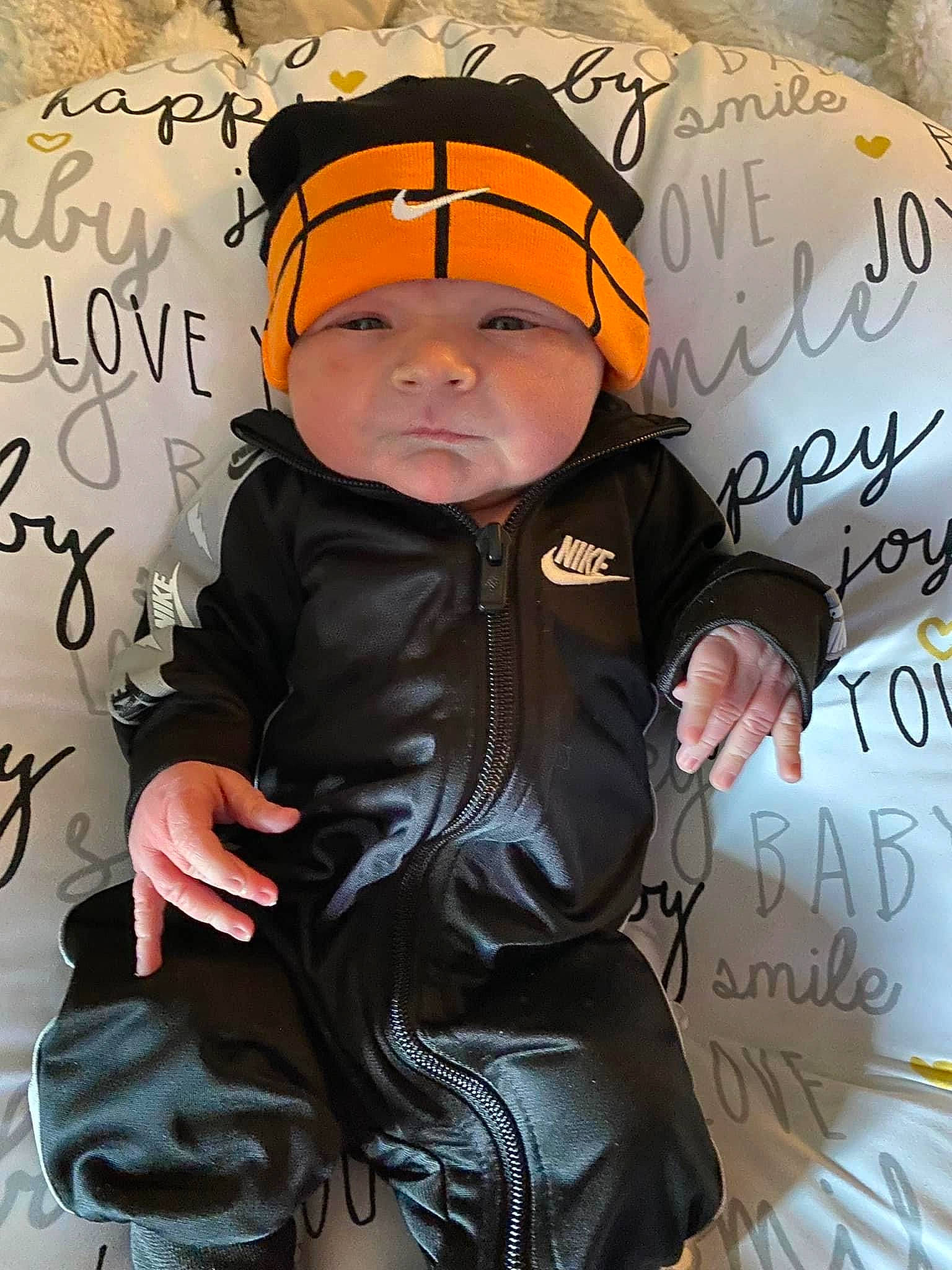 Carter joined the competition — help win amazing prizes! baby, baby_toddler_clothing, beauty, child, cool, event, fashion_accessory, font, fun, gesture, handwriting, happy, headwear, human, jewellery, outerwear, person, personal_protective_equipment, photo_caption, pink