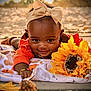 baby, child, smiling, headband, bow, blanket, pumpkin, sunflower, autumn, fall, outdoor, portrait, cute, happy, face, nature, seasonal, warm_light, flower, toddler
