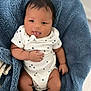 Yo'Shon is registered to the contest to win money with this photo: baby, infant, child, onesie, blanket, blue_blanket, stars_pattern, tongue_out, cute, smiling, lying_down, soft_texture, skin, hand, foot, young_child, indoors, portrait, happy, cozy