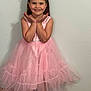 Phoenix is registered to the contest to win money with this photo: child, girl, pink_dress, tulle_skirt, smiling, posing, headband, cat_ears, long_hair, indoor, wall, wooden_floor, happy, cute, fashion, portrait, standing, person, celebration, childhood