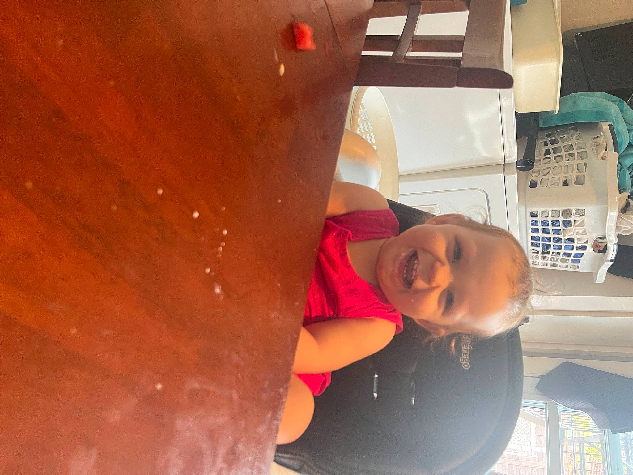 Amaya-taylor participe au concours pour gagner de l'argent avec cette photo : child, flooring, fun, hardwood, hat, joy, leisure, machine, paint, person, refrigerator, room, shelf, smile, t_shirt, toddler, varnish, visual_arts, wood, wood_stain