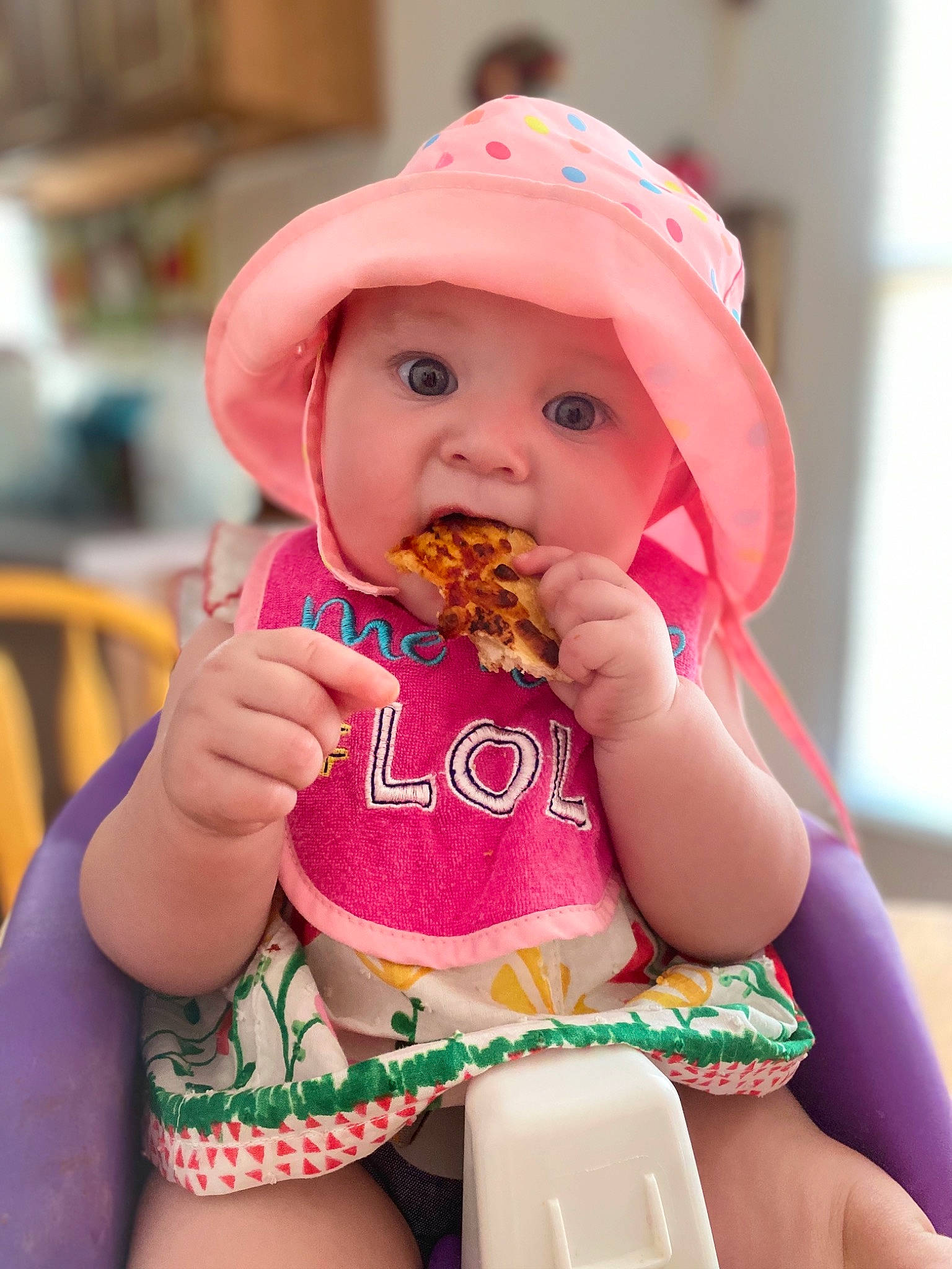Jaycee joined the competition — help win amazing prizes! baby, child, eating, food, headwear, person, pink, play, sun_hat, sweetness, toddler, vacation