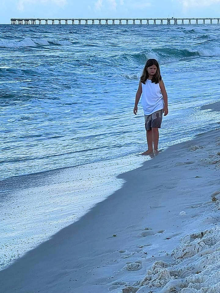 Kiley joined the competition — help win amazing prizes! azure, barefoot, beach, body_of_water, calm, cloud, coastal_and_oceanic_landforms, electric_blue, fun, happy, horizon, leisure, natural_environment, people_in_nature, people_on_beach, person, sand, shore, sky, water