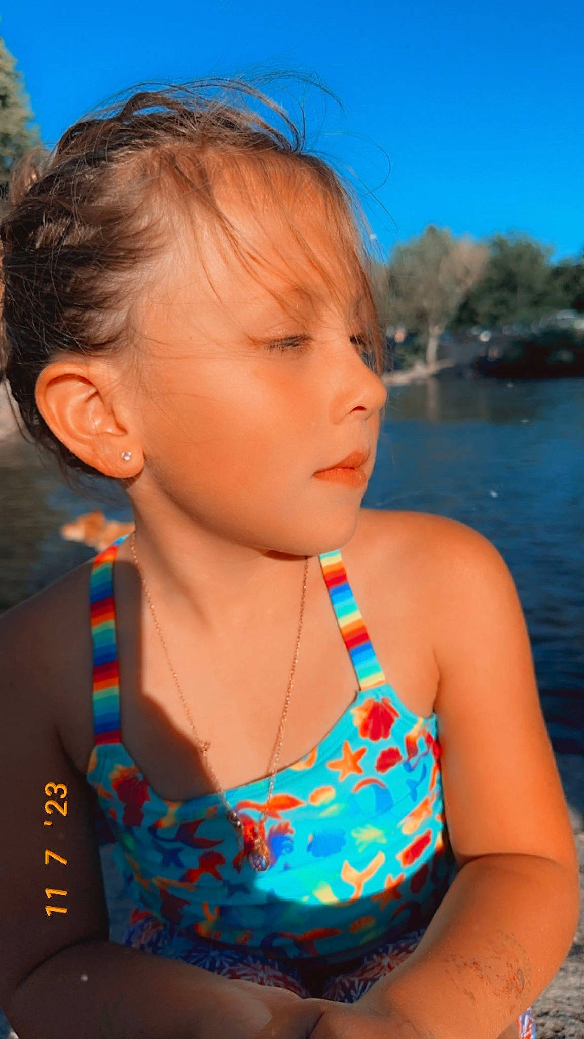Averie joined the competition — help win amazing prizes! azure, blue, child, electric_blue, flash_photography, fun, grass, hair, hairstyle, happy, lake, leisure, lip, long_hair, neck, person, skin, sky, summer, toddler