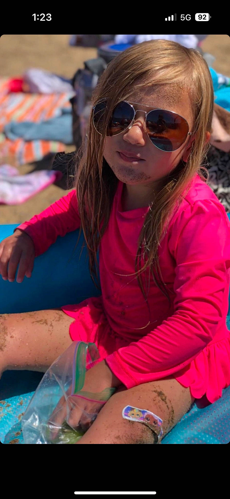 Averie joined the competition — help win amazing prizes! blue, cool, eye_glass_accessory, eyewear, facial_expression, fashion, fun, glasses, goggles, hairstyle, happy, human, leisure, lip, magenta, person, pink, red, sunglasses, thigh