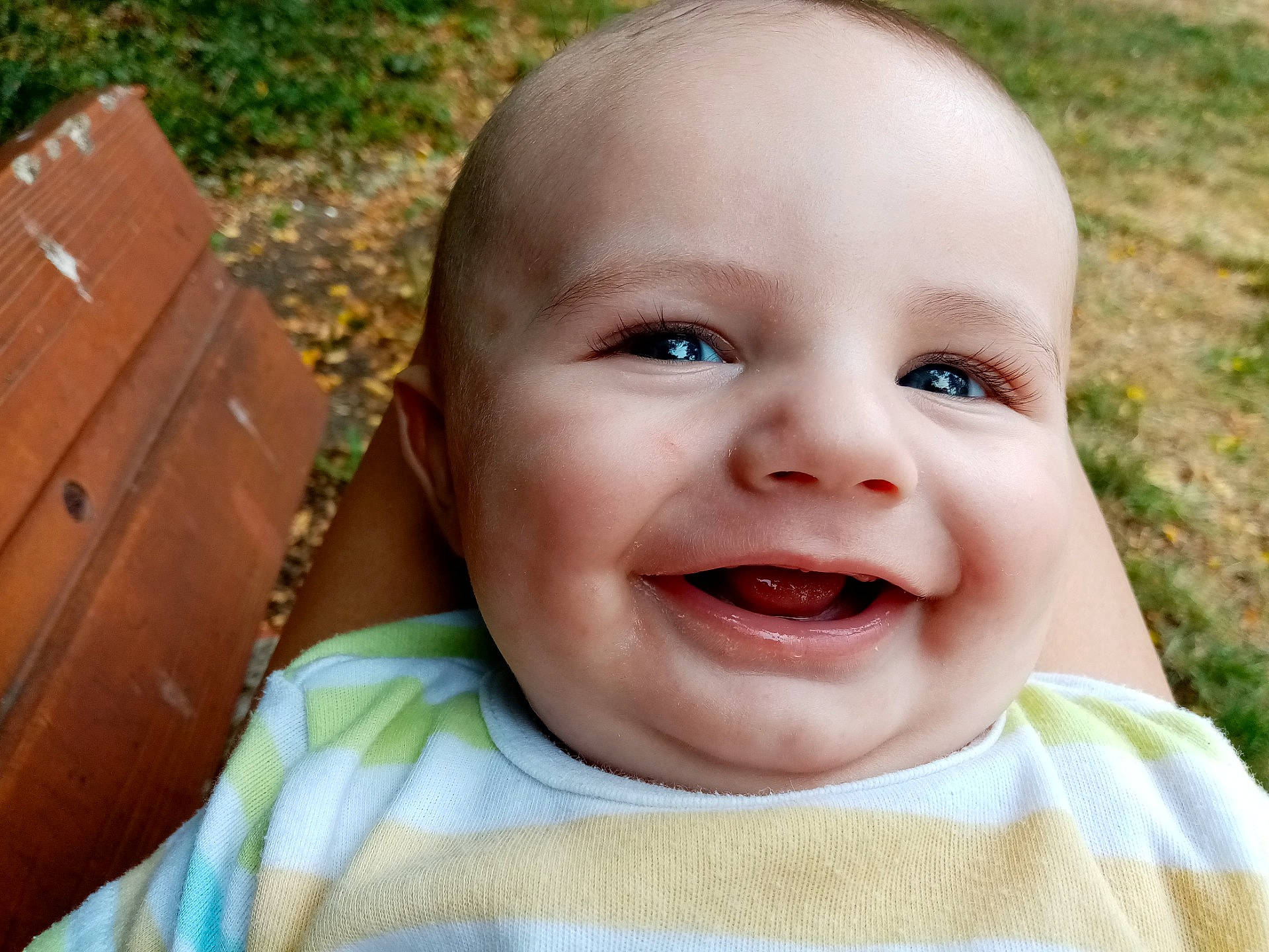 Yanis participe au concours pour gagner de l'argent avec cette photo : baby, baby_making_funny_faces, cheek, child, chin, close_up, eye, face, facial_expression, forehead, grass, head, joy, laugh, lip, mouth, nose, organ, person, skin