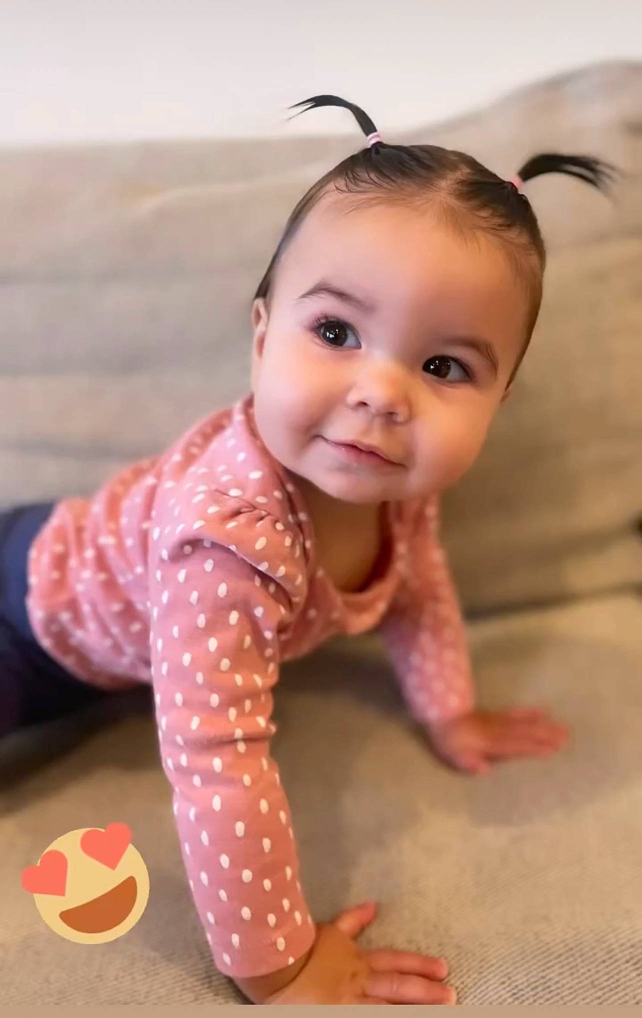 Kathryn joined the competition — help win amazing prizes! baby, baby_crawling, baby_toddler_clothing, cheek, dress, eye, eyelash, flooring, hair, happy, iris, joint, lip, neck, nose, person, skin, sleeve, smile, standing