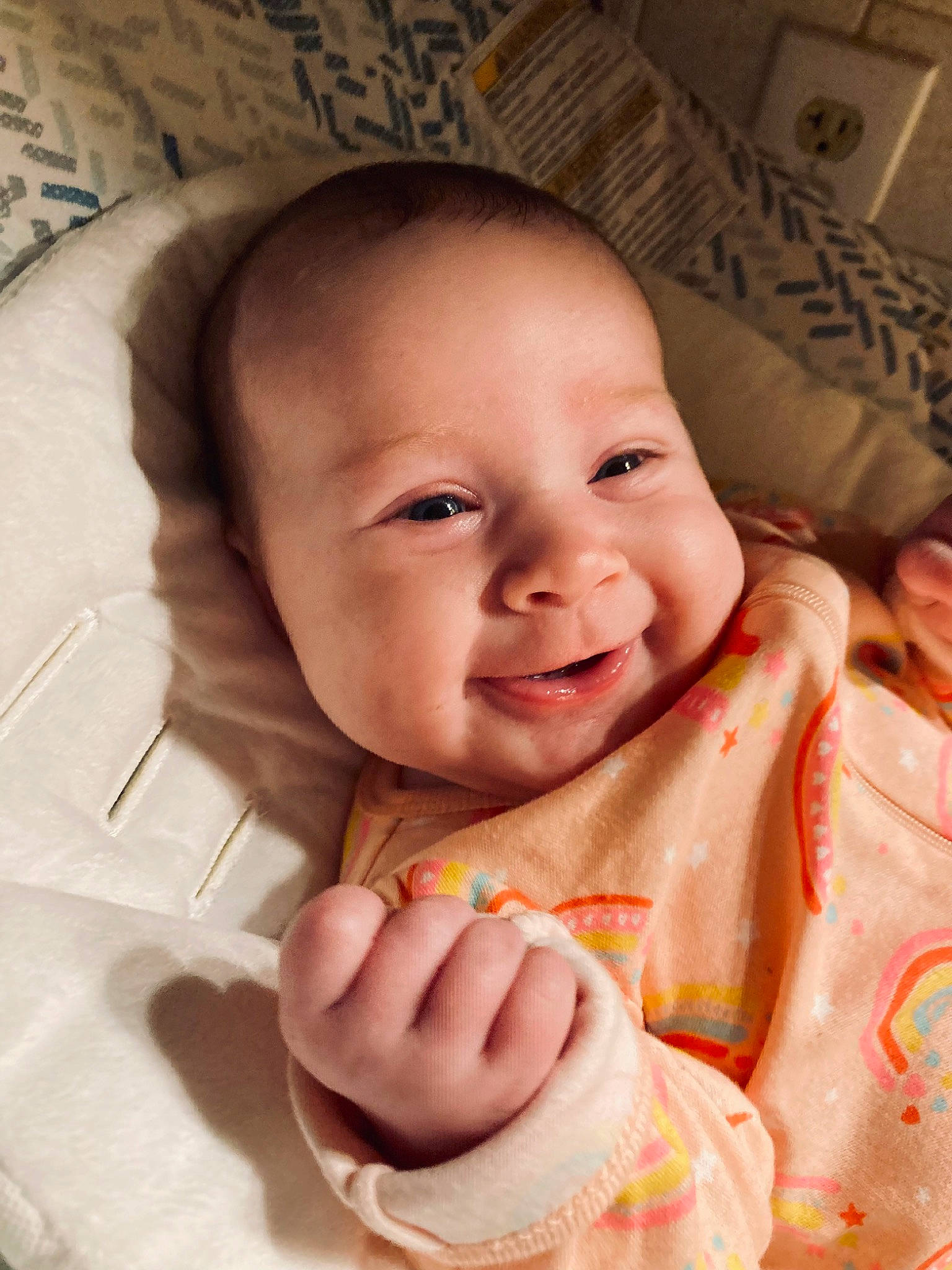 Mackenzie joined the competition — help win amazing prizes! baby, baby_toddler_clothing, cheek, chin, eye, eyebrow, face, gesture, hand, happy, head, iris, lip, mouth, nose, person, pink, skin, sleeve, smile