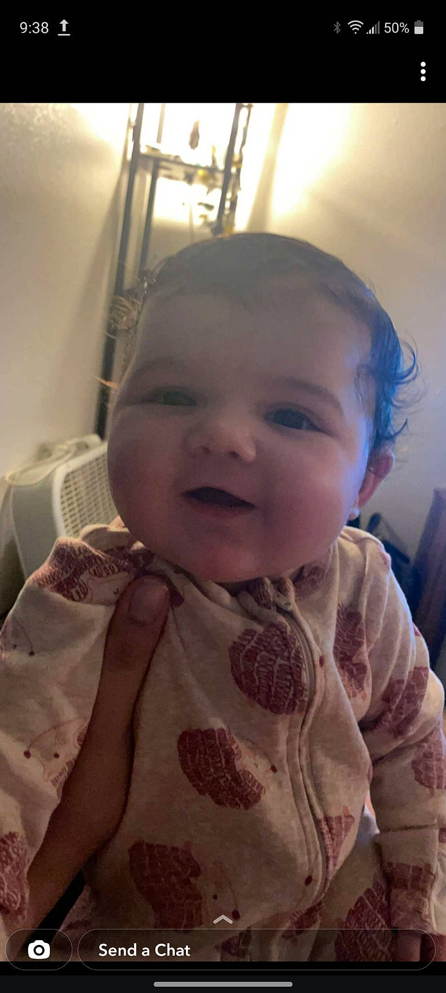 Kyla is registered to the contest to win money with this photo: baby, baby_toddler_clothing, cheek, chin, comfort, ear, eyebrow, eyelash, face, forehead, happy, iris, lip, mouth, neck, nose, person, skin, sleeve, smile