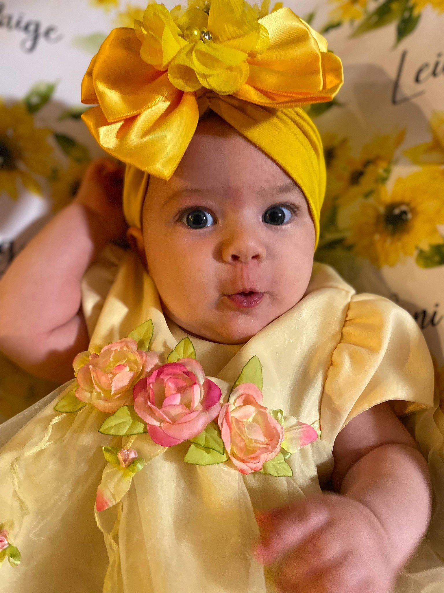 Leilani joined the competition — help win amazing prizes! baby, baby_toddler_clothing, beauty, child, cut_flowers, dress, finger, flower, hand, happy, headgear, headpiece, headwear, person, petal, pink, plant, product, skin, toddler