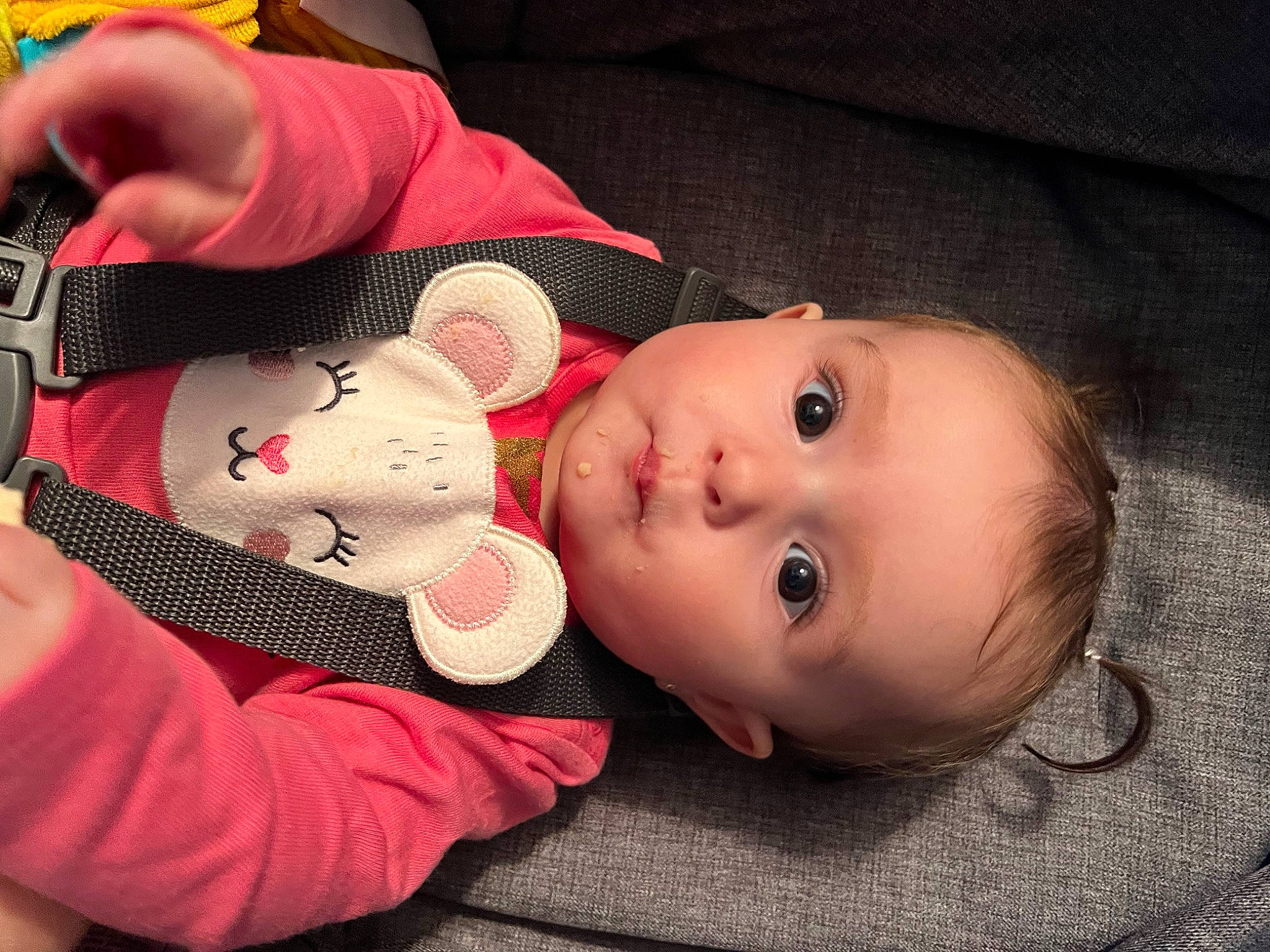 Rosie is registered to the contest to win money with this photo: baby, baby_products, baby_toddler_clothing, cheek, child, ear, eyelash, fun, gesture, human_body, lap, lip, mouth, nail, nose, person, product, skin, thumb, toddler