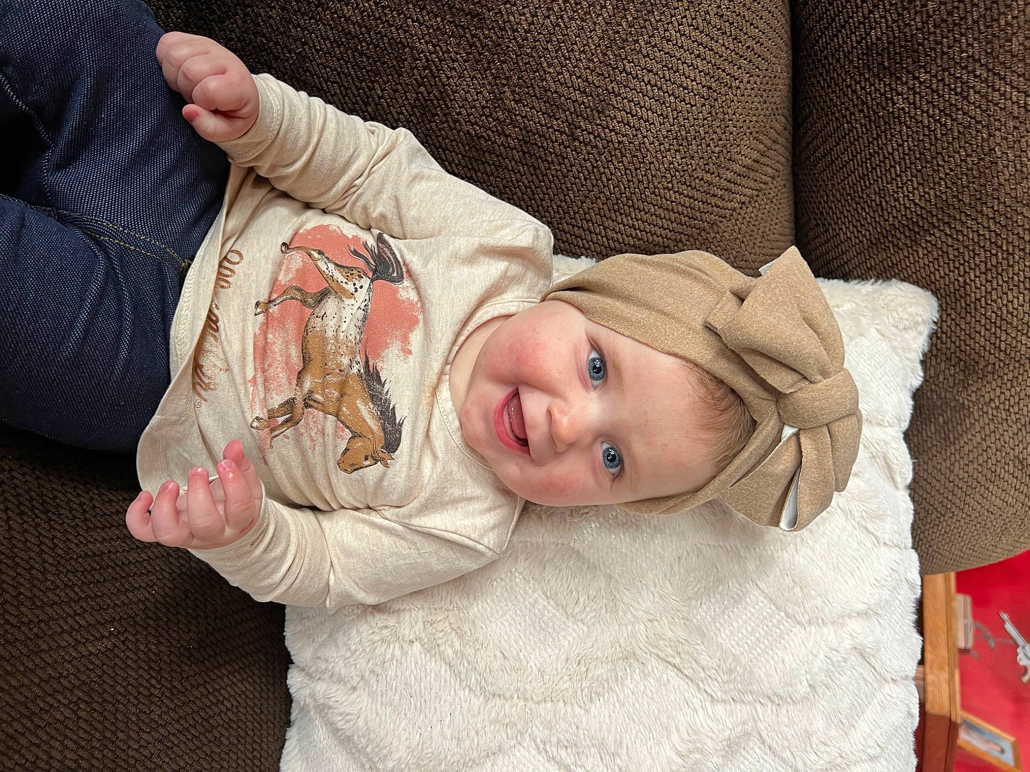 Savannah is registered to the contest to win money with this photo: baby, baby_products, baby_toddler_clothing, cheek, child, comfort, eye, eyelash, face, flesh, hat, head, headwear, linens, nail, person, room, skin, sleeve, smile