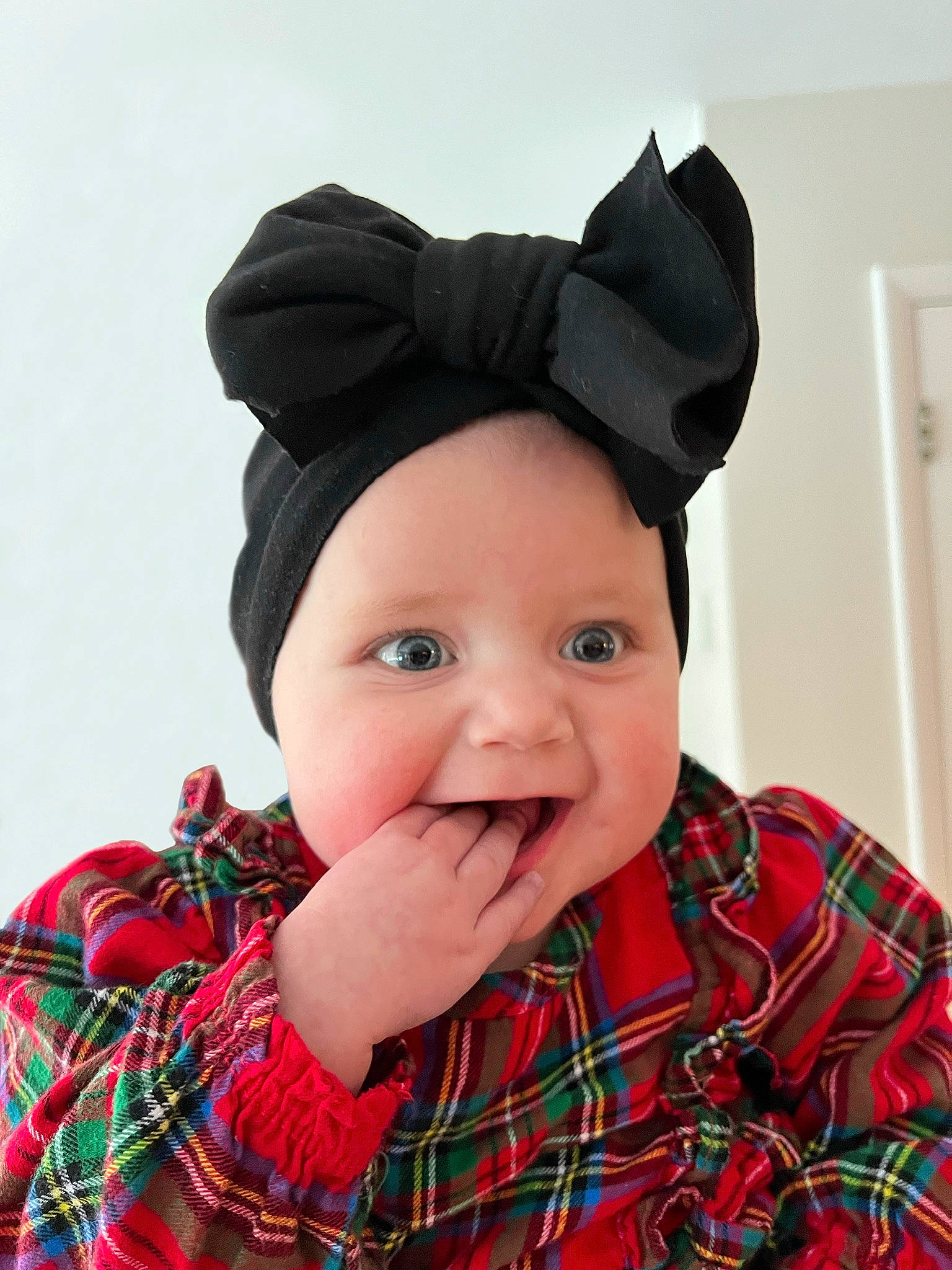 Savannah joined the competition — help win amazing prizes! baby, baby_toddler_clothing, cap, child, collar, costume_hat, eye, fashion_accessory, happy, hat, headwear, holiday, lip, outerwear, pattern, person, plaid, portrait_photography, sleeve, smile